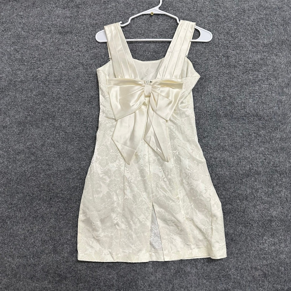 Nite Scarlett Dress Womens Size 5-6 Cream Floral Jacquard Big Bow USA Made Mini
